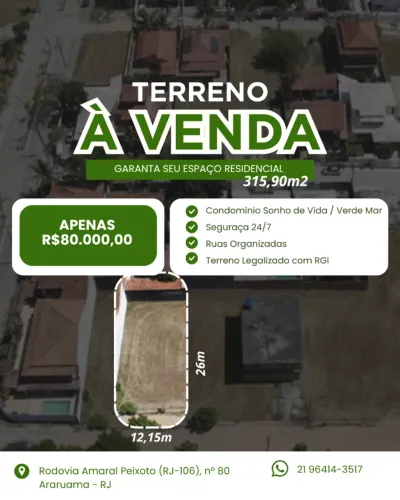 Terreno com RGI Condomínio Sonho de Vida (Verde Mar) - Araruama/RJ