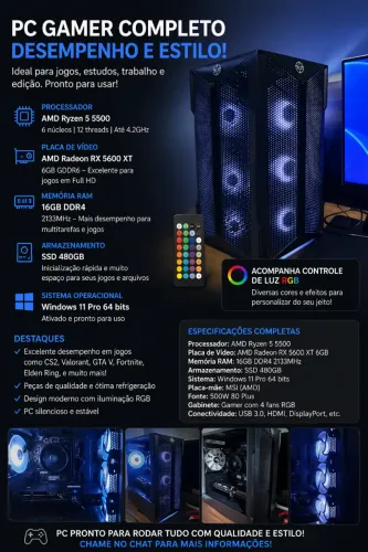 PC Gamer Ryzen 5 5500 + RX 5600 XT - TROCO EM IPHONE