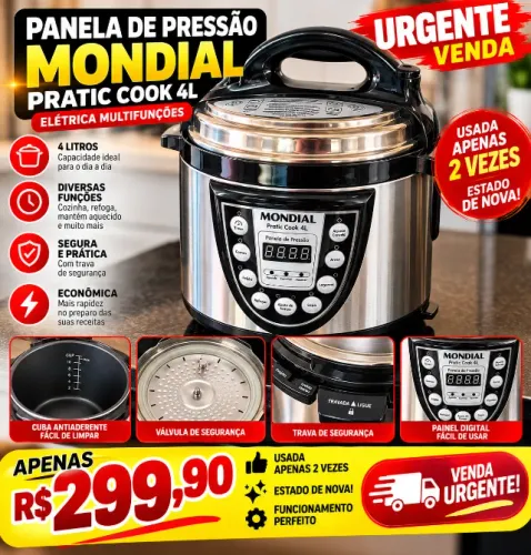 Panela de Pressão Elétrica Mondial Pratic Cook 4L - Estado de Nova - Oportunidade