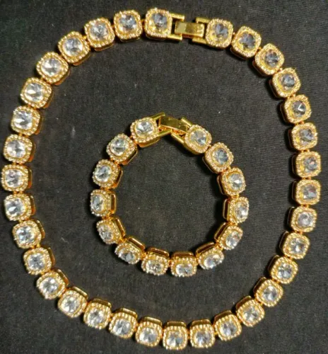 Corrente + Pulseira Tennis Chain Baguette Dourada Ice Luxo