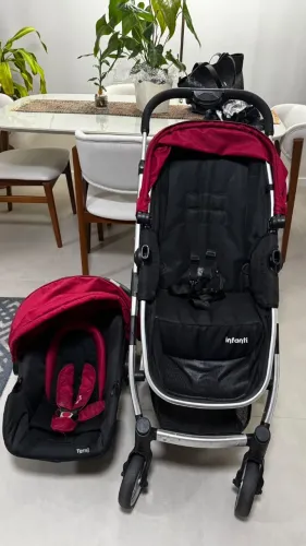 Carrinho de bebê: Kit Completo Infanti Epic Lite Vermelho + Bebê Conforto + Base para Carr