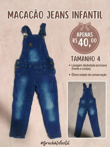 Jardineira jeans infantil menina Tam 4