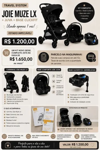 Carrinho de bebê Travel System Joie Muze LX + Bebê Conforto Juva + Base ClickFit