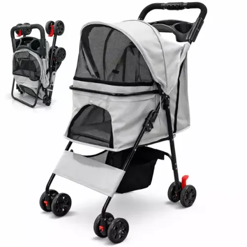 Carrinho de Passeio Pet com Porta Copo para Cães e Gatos 20kg Dobrável - E034007