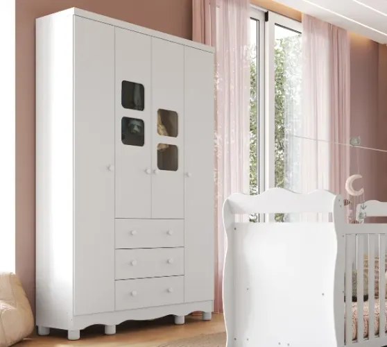 Roupeiro Infantil 4 Portas Lumi Peroba, 100% MDF