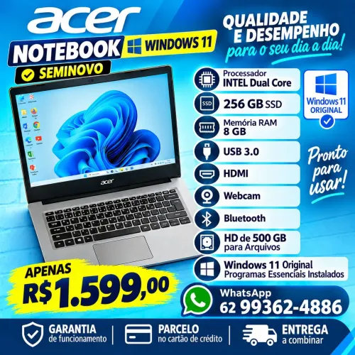 Notebook Acer Seminovo Windows 11 Garantia Parcelo no Cartão