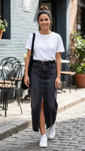 Saia jeans cor grafite tamanho 42 com fenda frontal e modelagem reta