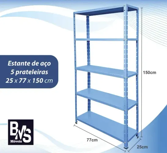 Estante 5 Prateleiras 25cm Aço Multiuso Azul