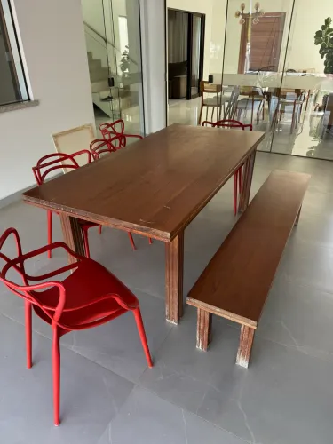 Conjunto para Área Gourmet (Mesa, Banco e Cadeiras) - Madeira Pau D?arco 
