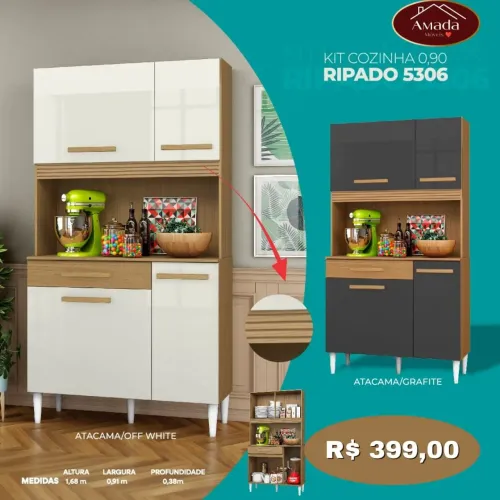 Kit cozinha 0.90 ripado 5306 - à pronta entrega