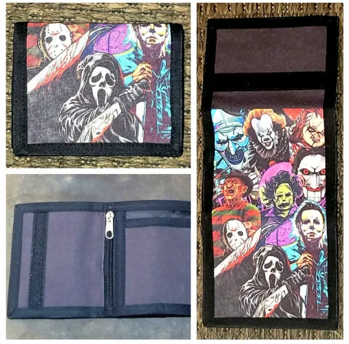 Carteira com velcro games antigos retrô terror jason pânico freddy estilo anos 80 e 90