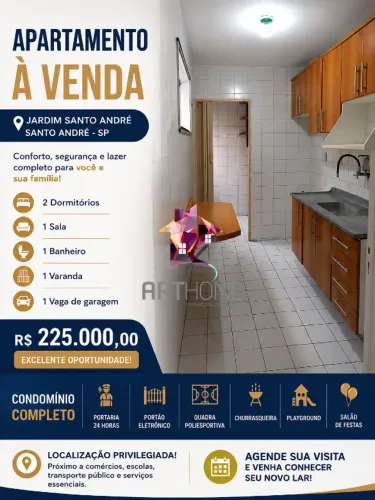 Apartamento 2 Quartos com Varanda e 1 Vaga  Jardim Santo André, Santo André/SP (R$ 225.000