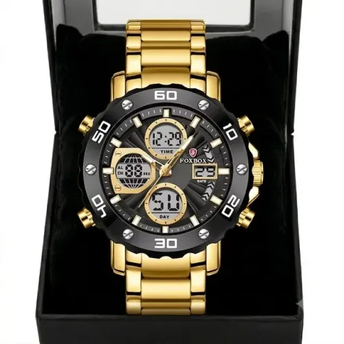 Relógio FoxBox Masculino Sport Série Militar Ana-Dig Dourado Preto (GARANTIA /NOTA FISCAL)