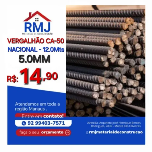 Vergalhão 3/16" ( R$: 14,90 ) Entregamos em toda Manaus 