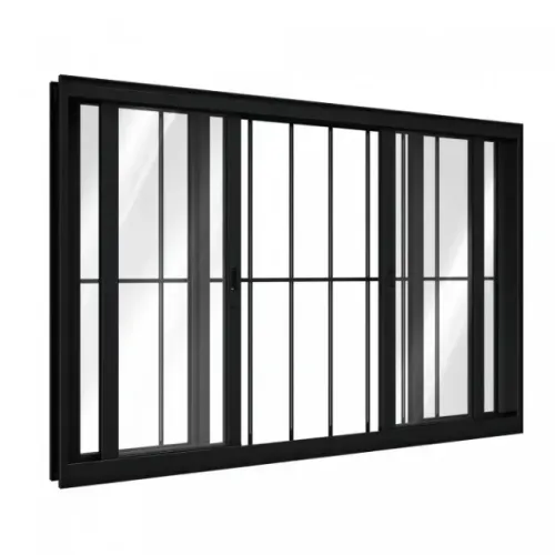 Janela de Alumínio de Correr 100x150cm 4 Folhas com Grade em Alumínio Preto
