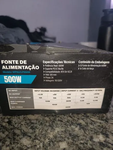 fonte de alimentação Mymax 500W (Modelo: MPSU/LP500W)