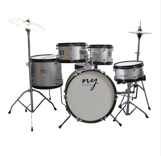 Bateria Acústica Infantil Junior 2T Prata com Banco New York