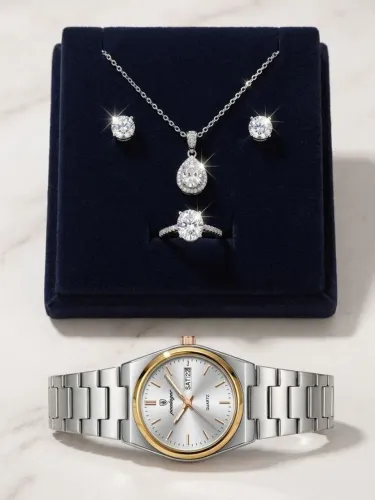 Poedagar 786 Gold White Feminino Aço Inoxidável Com Brinde Kit MOOVIVI Brincos e Colar