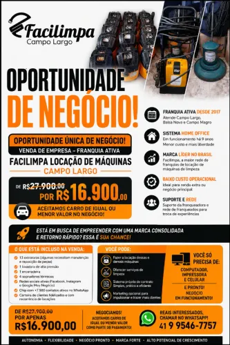REPASSE FRANQUIA DE LOCAÇÃO DE MÁQUINA DE LIMPEZA