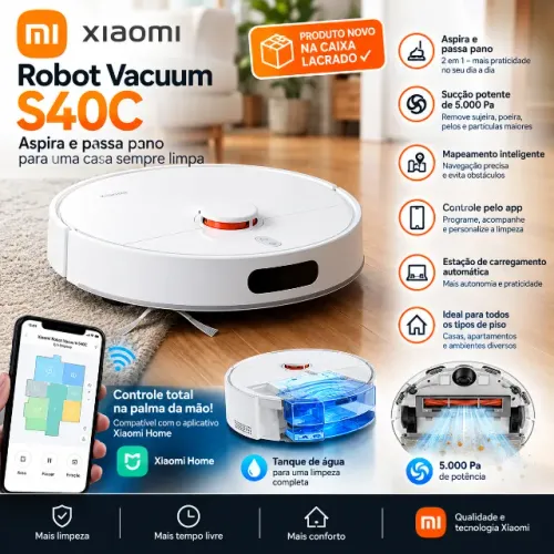Robô Aspirador Xiaomi S40C 5000Pa Laser - Aspira e Passa Pano