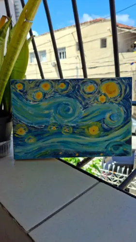 Quadro Céu Estrelado Tinta Acrílica 20x30