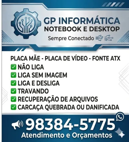 Reparo/Conserto em placas-mãe de PC/Notebook, Placas de Vídeo, FONTES, Carcaça/Dobradiças