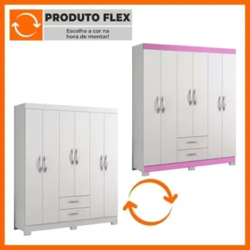 Guarda Roupa NT 6015 6Pts 2Gvs Branco-Rosa Flex Notavel - Entrega Rápida!