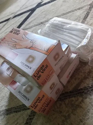 Luvas vinil sem pó mais máscara