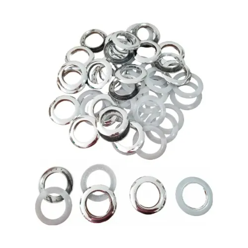 Kit 28 Ilhós Redondo Padrão Para Cortina Varão 28mm Prateado e Branco