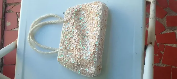 Bolsa de mão lantejoula alças de miçanga bordada à mão 
