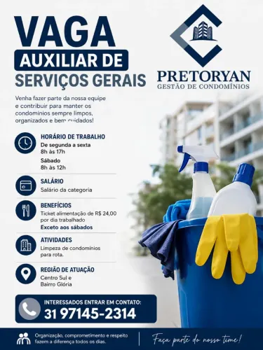 Vaga para auxiliar de serviços gerais