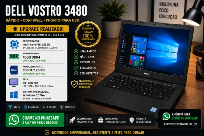 Laptop Dell Vostro 3480 | I5 (8ª Geração) | SSD M2 256 | 16 GB de Ram