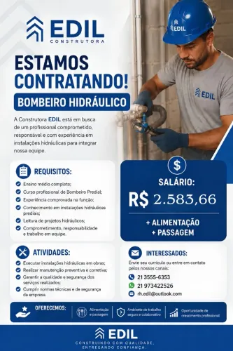 vaga para bombeiro hidráulico