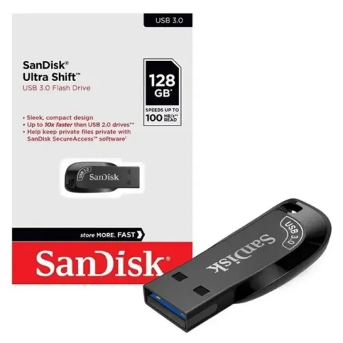Pendrive Sandisk 128gb Usb 3.0 Ultra Shift Leitura Até 100 Mb/s *ENTREGA GRÁTIS*