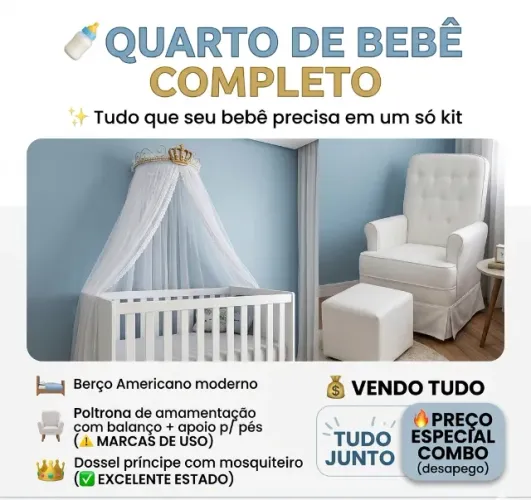 Quarto de Bebê Completo - Berço + Poltrona + Dossel (Preço Especial)