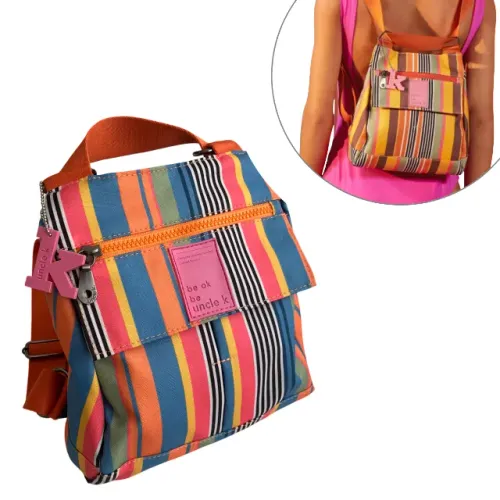 Mochila Uncle K Exclusiva Nylon Pequena Listrada - Produto Raro