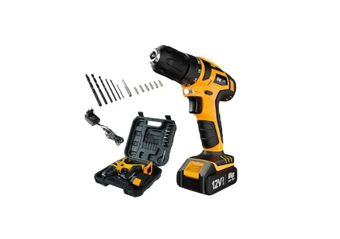 Furadeira e Parafusadeira a Bateria Li-Ion 12V Bivolt, Maleta e Kit com 13 Acessórios