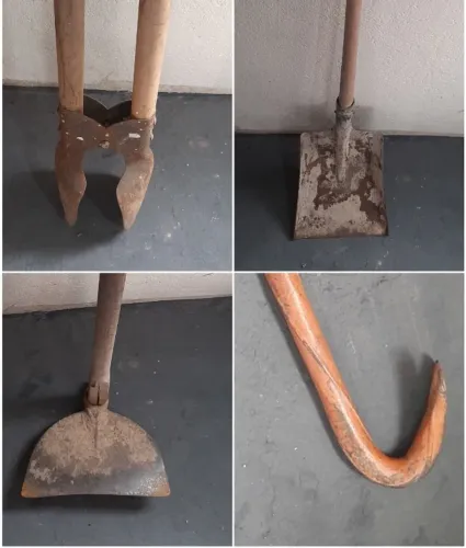 Ferramentas de construção. pá quadrada - enxada - cavadeira - pé de cabra
