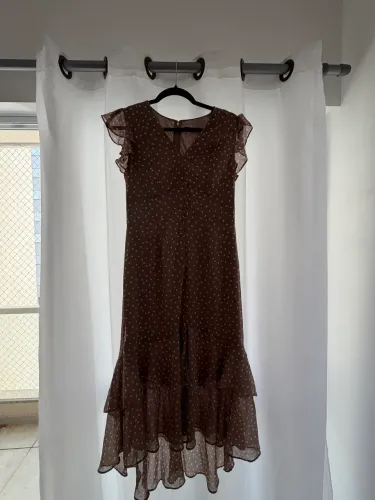 vestido tommy hilfiger midi poá nude com babados | tam. 8 (m)