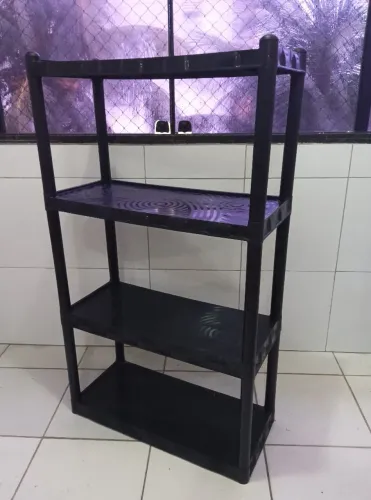 Estante de plástico preta desmontável 4 prateleiras