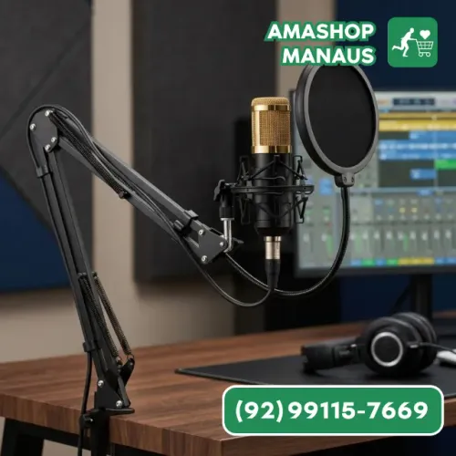 Microfone Condensador Profissional Leboss BM800 para Podcast e Estúdio
