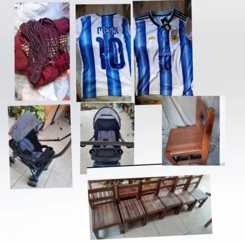 Camisa Messi nova, rede grande usasa, cadeira infantil e carrinho de bebê usado.