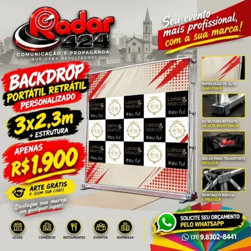 BACKDROP RETRÁTIL + ESTRUTURA | KIT COMPLETO