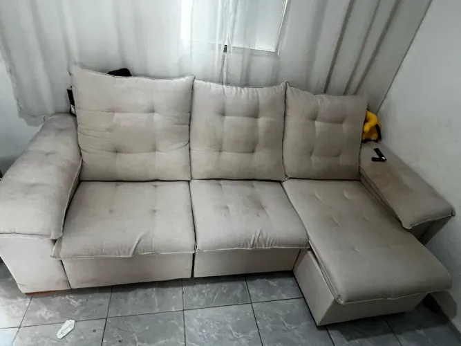 Sofá retrátil e reclinável linho marfim
