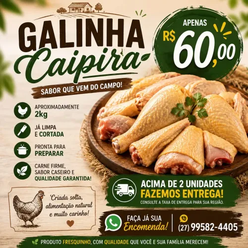 Aves caipiras e adubo cama de frango