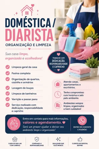 Doméstica e Diarista para Limpeza e Organização Residencial.