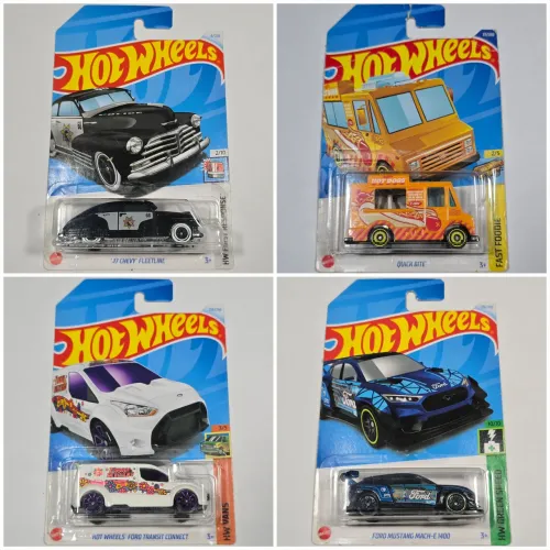 4 Hot Wheels T-HUNT - Chevy Freetline, Quick Bite, Ford Transit, Ford Mustang Mach-E