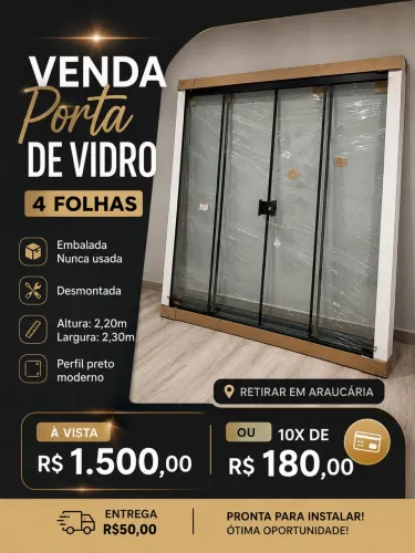 Porta de vidro sem uso 04 folhas