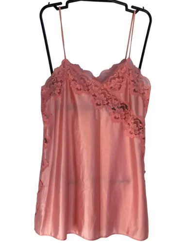 Camisola Slip Dress Cetim Com Renda Rosa Claro, Tamanho M