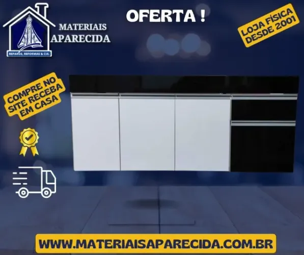Gabinete Cozinha para Pia de 1,50m Preto Branco - novo